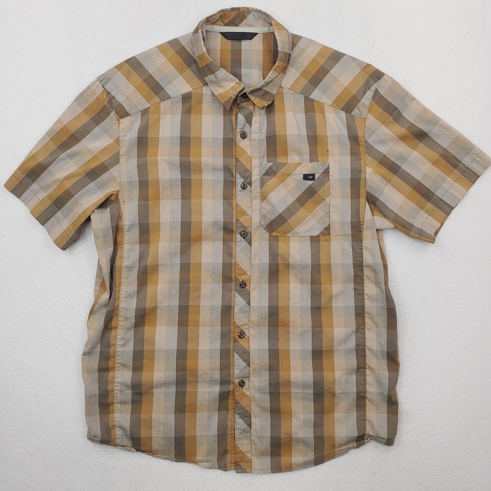 Arcteryx Shirt Mens Large Brown Plaid Short Sleeve Button Up Casual Outdoor
